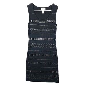 Carmen Marc Valvo Sheath Dress Women's M Black Studded Sleeveless Elegant
